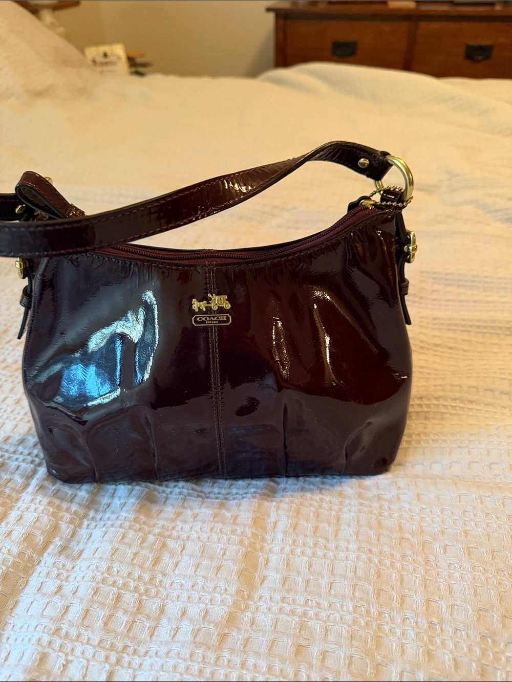 Coach Patent Leather Shoulder Bag in Burgundy